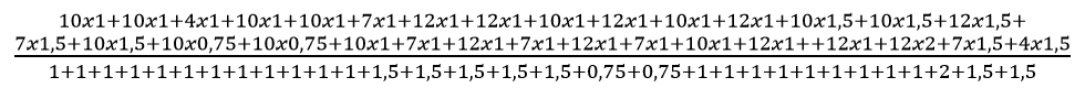 På billedet ses et eksempel på selve udregningen af et nedjusteret karaktergennemsnit.