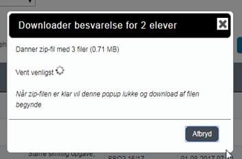 Billedet viser det skærmbillede, der fremkommer, når download af zip filer er i gang.
