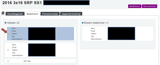 Billedet viser prikken, der er sat ud for den interne vejleder, som skal afgive karakter i Netprøver.dk.