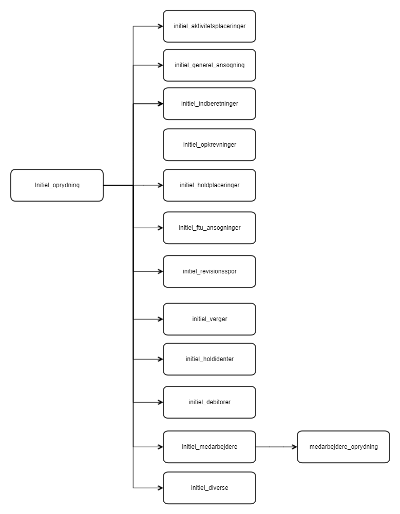 Billedet viser kodestrukturen for den initielle oprydning