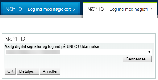 Billedet viser login billedet til NemID medarbejdersignatur.