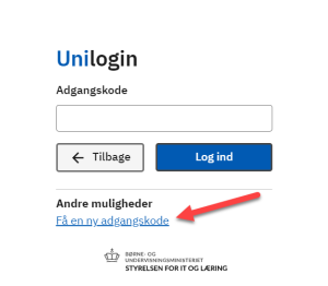 Billedet viser placeringen af linket Få en ny adgangskode.