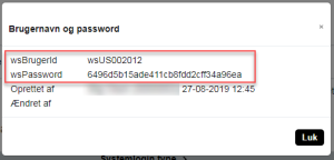Billedet viser hvor du ser brugernavn og password i det pop-up vindue, der fremkommer.